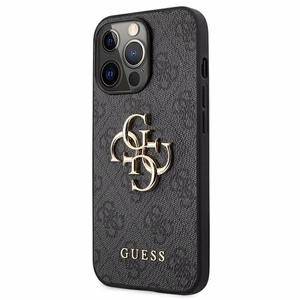 Guess GUHCP13L4GMGGR iPhone 13 Pro / iPhone 13 6.1 pilkas kietasis dėklas 4G Big Metal Logo