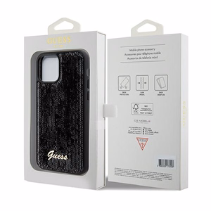 Guess Sequin Script Metal dėklas telefonui iPhone 12/12 Pro - juodas