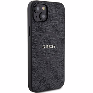 Dėklas Guess PU Leather 4G Colored Ring MagSafe Apple iPhone 15 juodas