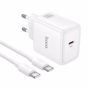 Telefono GaN įkroviklis Hoco USB C PD AVS 40W max 60W su USB C į USB C laidu N83 baltas