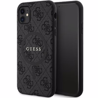 Guess GUHMN61G4GFRK iPhone 11 6.1" XR kietasis dėklas 4G Kolekcija Oda Metal Logo MagSafe - juodas