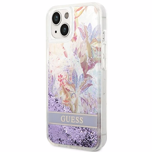 Guess GUHCP14MLFLSU iPhone 14 Plus 6.7" фиолетовый/фиолетовый жёсткий чехол Flower Liquid Glitter