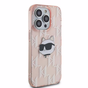 Karl Lagerfeld IML Choupette galvos ir monogramos dėklas iPhone 13 Pro / 13 - rožinė