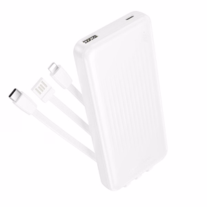 Borofone BJ79 Clever išorinė baterija 10000mAh USB su Type-C ir Lightning kabeliais balta
