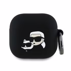 Karl Lagerfeld silikoninis Karl&Choupette galvos 3D dėklas AirPods 4 - juoda