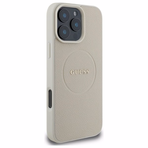 Guess grūdėtas auksinio žiedo magnetinis dėklas telefonui iPhone 16 Pro Max - smėlinė