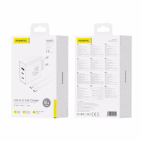 FONENG tinklo įkroviklis Gan50-EU GaN PD 65W 2xUSB-C + 1xUSB QC3.0 + laidas USB-C - USB-C baltas
