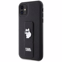 Karl Lagerfeld Gripstand Saffiano Choupette Pins dėklas telefonui iPhone 11 / Xr - juodas