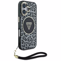 Guess HC IML leopardas trikampio virvelės dirželis MagSafe dėklas iPhone 16 - juodas