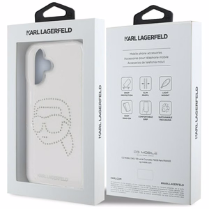 Karl Lagerfeld IML Rhinestones Karl Head Case dėklas telefonui iPhone 16 skaidrus