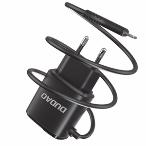 Įkroviklis Dudao A2ProL juodas (2xUSB) + integruotas Lightning laidas