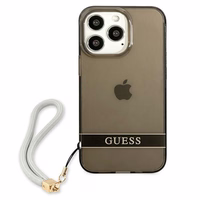 Guess GUHCP13LHTSGSK iPhone 13 Pro / 13 6.1" juodas/juodas kietas dėklas permatomas dirželis