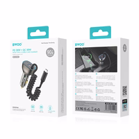 BWOO CC96C 30W PD car įkroviklis 1x USB-C 1x USB port with USB-C laidas pilkas