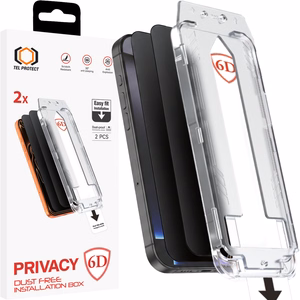 Tel Protect Dust-Free Easy Fit Privacy Full Glue 6D grūdintas stiklas skirtas Iphone 15 Pro Max juodas - 2 vnt.