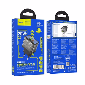 Įkroviklis telefonui Hoco USB A + USB C QC3.0 PD 3A 20W N34 skaidrus