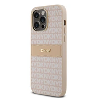 DKNY odinis mono juostelės ir metalinis logotipas dėklas iPhone 14 Pro - rožinis
