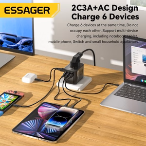 Įkroviklis Essager Travel Global 1 Juodas 35W (2xPD / 3xQC3.0) (EU / US / UK)