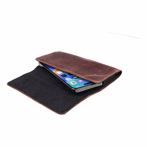 ROYAL Crazy Horse universalus horizontalus odinis diržo dėklas dydis XL IPHONE 13 PRO MAX / 14 PRO MAX / SAMSUNG S21 PLUS / S20 FE / A50 / A51 5G / HUAWEI P30 PRO / P40 PRO / OPPO A98 5G rudas