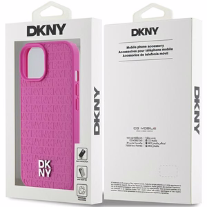 DKNY Odinis raštas metalinis logotipas Magnetinis dėklas iPhone 15 / 14 / 13 - rožinė