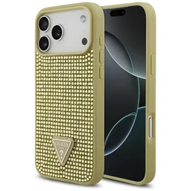 Guess Rhinestone Triangle Logo dėklas telefonui iPhone 17 Pro Max - auksinė