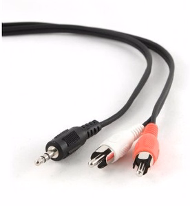 Gembird garso laidas 2,5m, 3,5mm/2xRCA, M/M juodas, raudonas, baltas