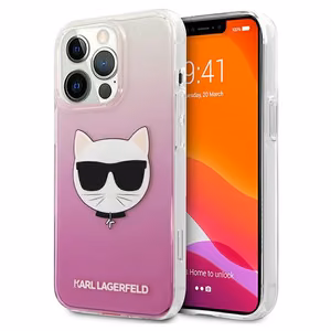 Karl Lagerfeld Choupette galvos dėklas telefonui iPhone 13 Pro Max – rožinis