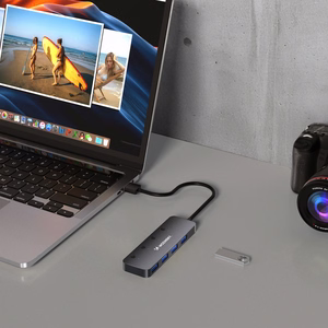 USB-A Hub Wozinsky WHS080YSS 4 x USB-A 3.0 su atskirais jungikliais, aliuminis, su 30 cm laidu - pilkas