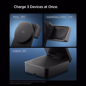 "Spigen Essential Qi2.2 25W 3in1 MagSafe" magnetinis belaidis įkroviklis - juodas