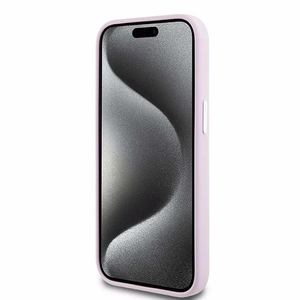 DKNY dėklas telefonui iPhone 15 6,1" DKHMP15SSMCHLP rožinė HC Magsafe silikonas su horizontalus metalinis logotipas