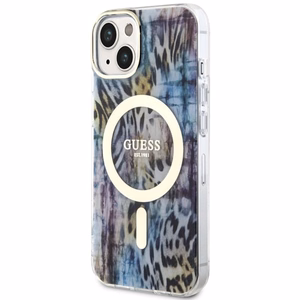 Guess Leopard Magnetinis dėklas telefonui iPhone 14 - mėlyna