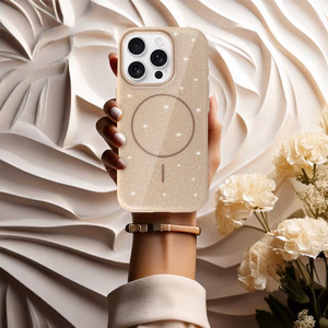 Magnetinis Itin Plonas Blizgus dėklas Iphone 15 Pro auksinė