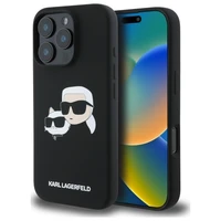 Karl Lagerfeld silikoninis Magnetinis dėklas telefonui iPhone 16 Pro su galvų atvaizdais - juodas