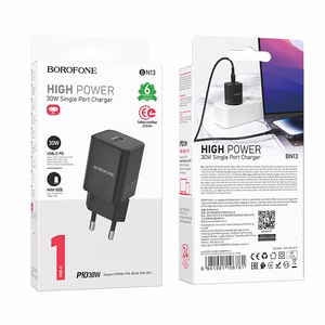 Borofone Sieninis įkroviklis BN13 Safety GaN - Type C - PD 30W juodas