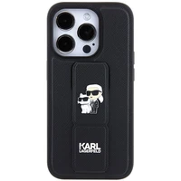 Karl Lagerfeld Gripstand Saffiano Karl&Choupette Pins dėklas telefonui iPhone 14 Pro - juodas