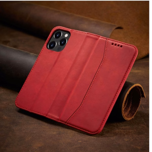 Magnet Fancy Case dėklas iPhone 14 Pro su flip dangčiu, pinigine ir stovu - raudonos spalvos
