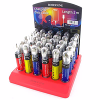 Borofone - a set of cables packed in tubes, on a countertop stovas