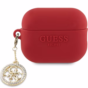 Guess GUAP23DSLGHDF AirPods Pro 2 dėklas raudonas 3D guminis 4G deimantinis žavesys
