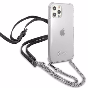 Guess GUHCP12MKC4GSSI iPhone 12/12 Pro 6.1" Skaidrus kietas dėklas 4G Sidabrinė grandinė