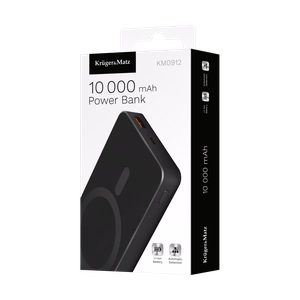 Krüger&Matz magnetinė belaidė išorinė baterija, 10000 mAh, juoda