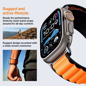 SPIGEN WBF1 dirželis APPLE WATCH 6 / 7 / 8 / 9 / 10 / SE / ULTRA 1 / 2 (44 / 45 / 46 / 49 MM) juodas/oranžinis