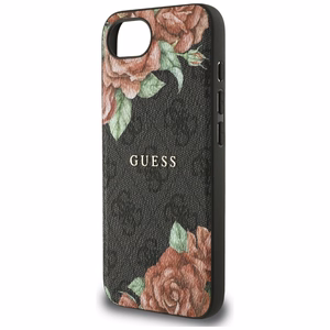 Guess 4G Flowers Print Magnetinis dėklas telefonui iPhone 16e - juodas
