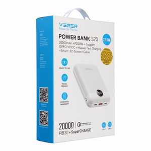 Išorinė baterija Veger S20 (W2081) PD QC3.0 2A 22,5W 20000 mAh balta