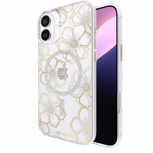 Case-Mate Floral Gems MagSafe dėklas, skirtas iPhone 16 Plus, aukso spalvos