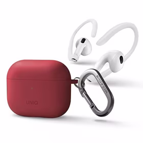Uniq Nexo dėklas AirPods 3 + silikoniniai ausų kabliukai - raudonas