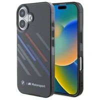 BMW Motosport IML atsitiktinės juostos iPhone 16 dėklas - juodas