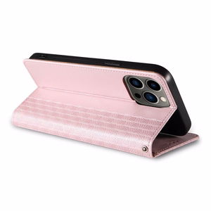Magnetinis dirželio dėklas telefonui iPhone 14 Plus su atverčiamu dangteliu, pinigine, mini dirželiu ir stovu, rožinis