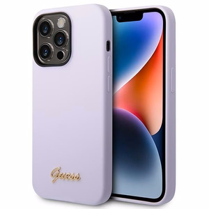 Guess GUHCP14XSLSMU iPhone 14 Pro Max 6.7" violetinis kietasis dėklas silikoninis Vintage Gold Logo