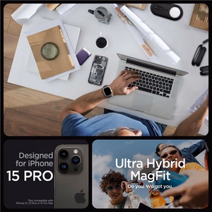 Spigen Ultra Hybrid Mag Dėklas telefonui su MagSafe iPhone 15 Pro - tamsiai pilkas (Zero One Pattern)