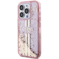 Guess Liquid Glitter Gold Stripes dėklas telefonui iPhone 15 Pro - rožinis