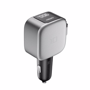 Cuktech CC903P 100W Car Charger with Display and 70cm Retractable USB-C Cable - Gray